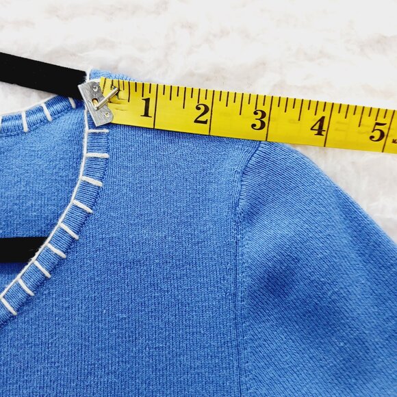 Sweater Blouse Size M Blue Stripe Tie Sailorcore Resort Coastal Grandma Preppy - Picture 7 of 13